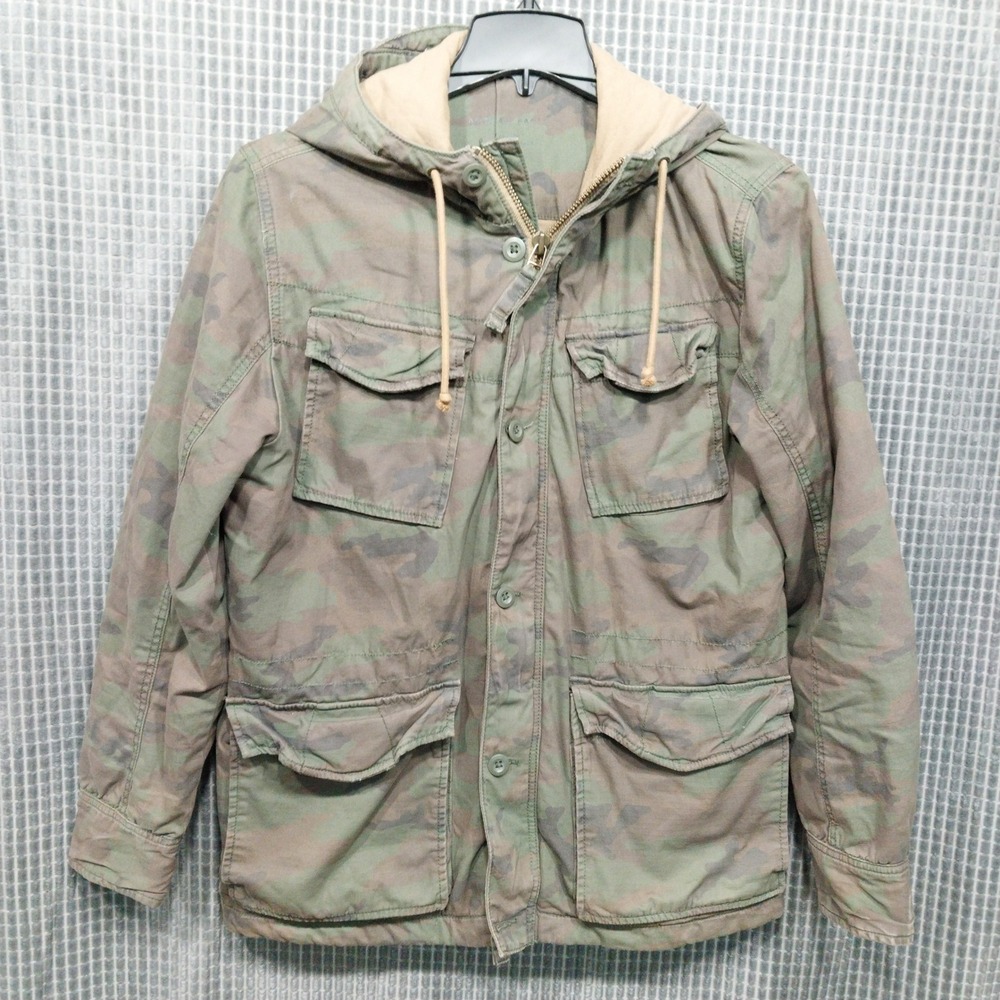 American Eagle Field Jacket Mens Camo Hooded Military Utility Medium Green Camo